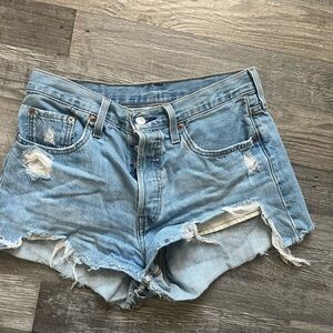 Levi's Light Blue 501 Distressed Cutoff Denim Shorts